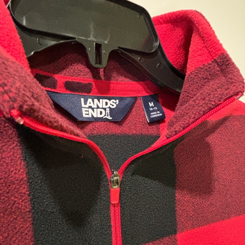 Land’s End Quarter Zip Buffalo Plaid Pullover Top Size Medium Red Black - Picture 4 of 4